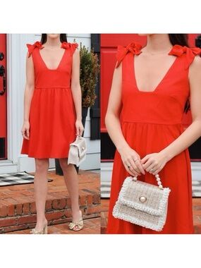 Pomander Place X Tuckernuck Babydoll Tie Shoulder Mini Dress Holiday Red